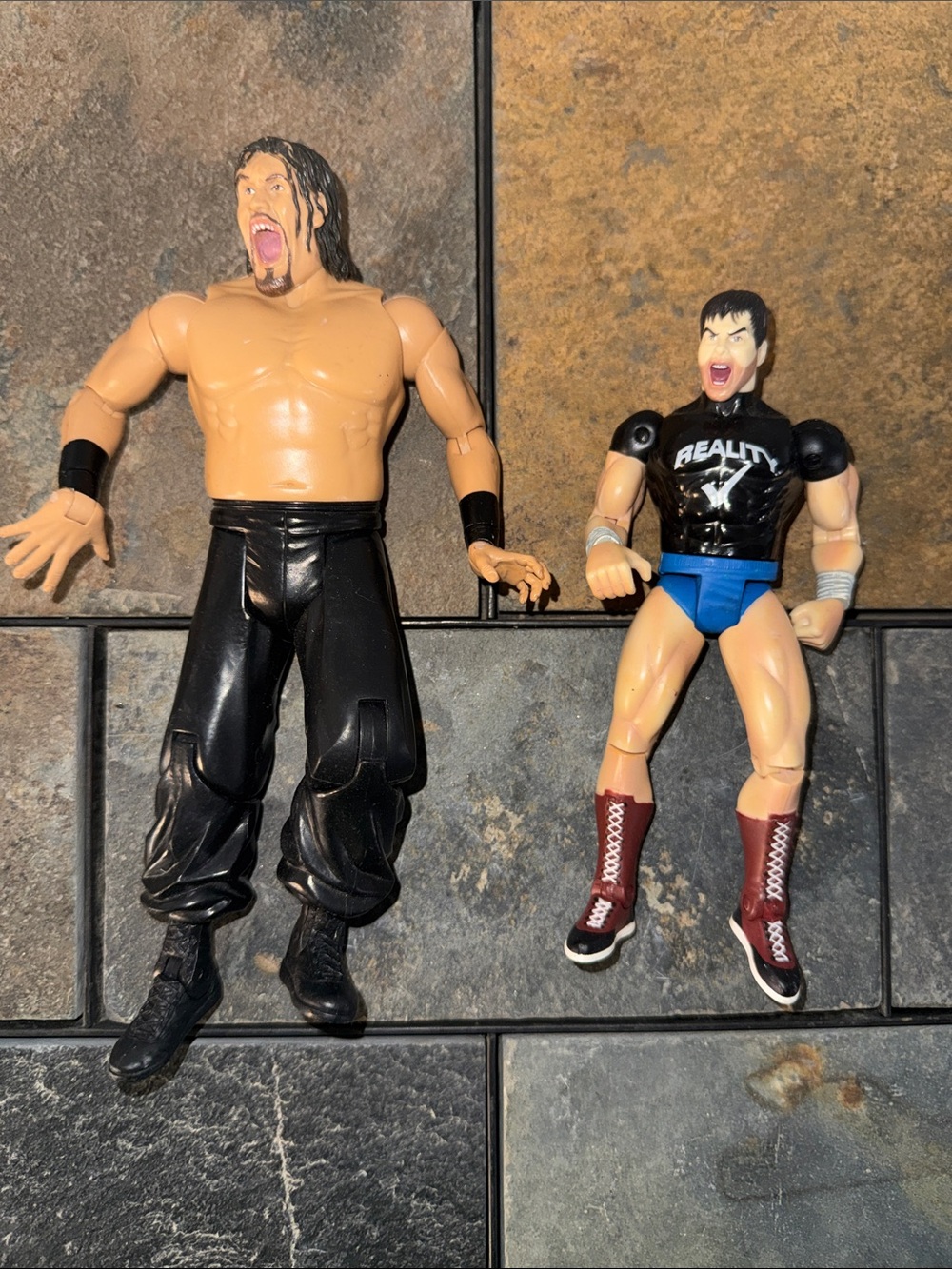 Wrestling Action Figures Set - Black Pants & Blue Trunks